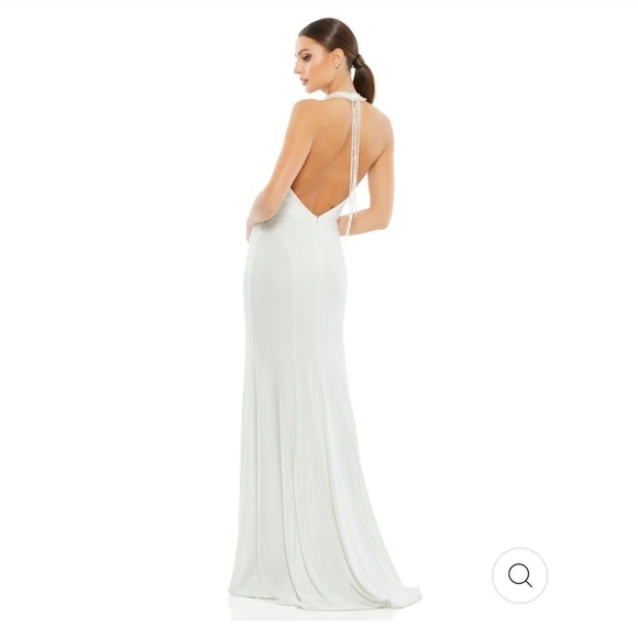 Mac Duggal BEADED HALTER JERSEY GOWN in white size 6. - Picture 3 of 10